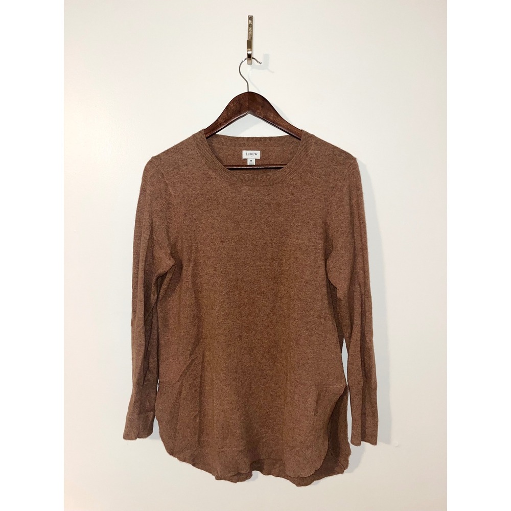 J CREW Sweater Side Slits Wool Blend Tunic Sweater Camel Rounded‎ Hem Top | M